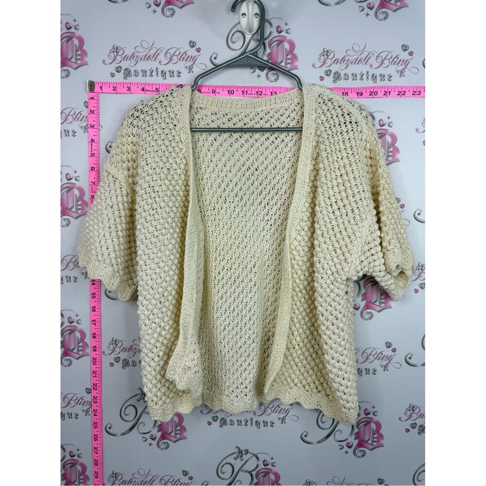 Cardigan knit crochet Women’s Open-Front Crochet Cardigan Sweater - Cream